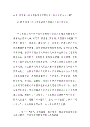 在11月份第二批主题教育学习研讨会上的交流发言(二篇).docx