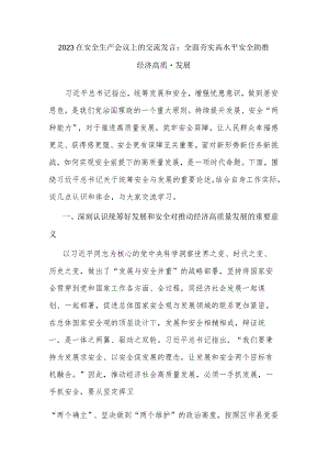 2023在安全生产会议上的交流发言：全面夯实高水平安全助推经济高质量发展.docx