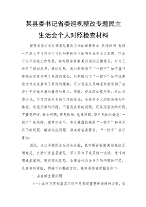 某县委书记省委巡视整改专题民主生活会个人对照检查材料.docx