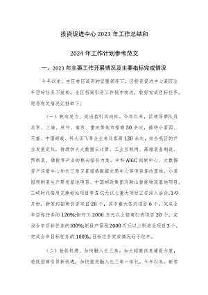 投资促进中心2023年工作总结和2024年工作计划参考范文.docx