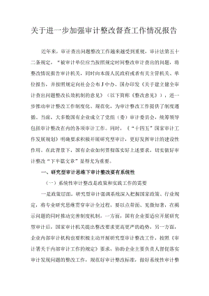 关于进一步加强审计整改督查工作情况报告.docx