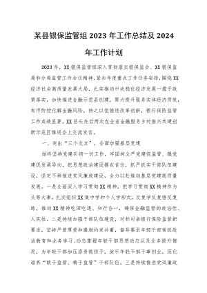 某县银保监管组2023年工作总结及2024年工作计划.docx
