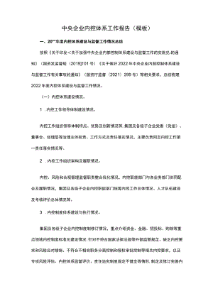 中央企业内控体系工作报告(模板).docx