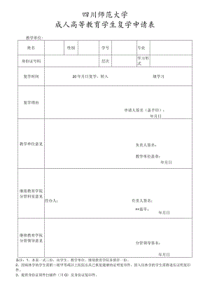 四川师范大学成人高等教育学生复学申请表.docx