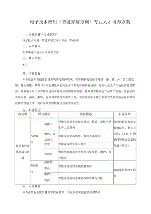 电子技术应用（智能家居方向）专业人才培养方案.docx