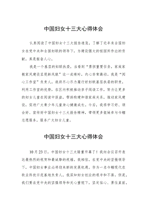学习中国妇女十三大精神心得体会简短发言十篇.docx