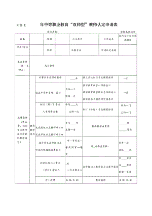 年中等职业教育“双师型”教师认定申请表.docx