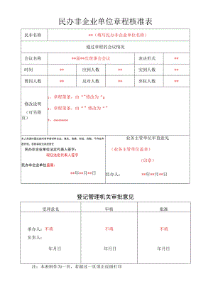 民办非企业单位章程核准表.docx