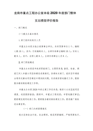 龙南市重点工程办公室本级2020年度部门整体支出绩效评价报告.docx