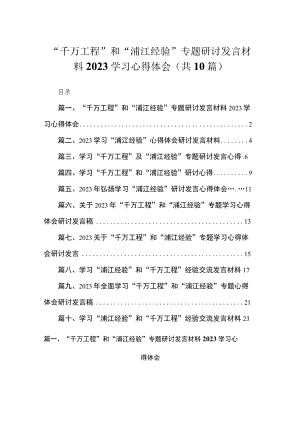 “千万工程”和“浦江经验”专题研讨发言材料学习心得体会（共10篇）.docx