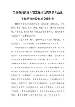 某税务局实施六项工程推动高素质专业化干部队伍建设经验交流材料.docx