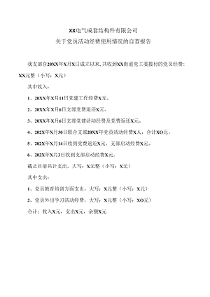 XX电气成套结构件有限公司关于党员活动经费使用情况的自查报告（2023年）.docx