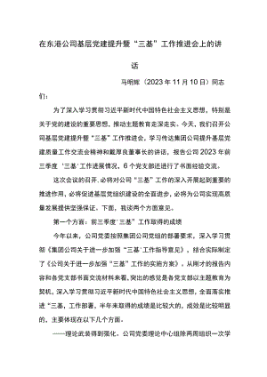 党委书记在东港公司基层党建提升暨“三基”工作推进会上的讲话.docx