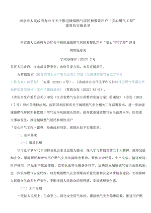 南京市人民政府办公厅关于推进城镇燃气居民和餐饮用户“安心用气工程”建设的实施意见.docx