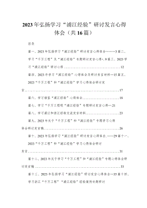 2023年弘扬学习“浦江经验”研讨发言心得体会最新版16篇合辑.docx