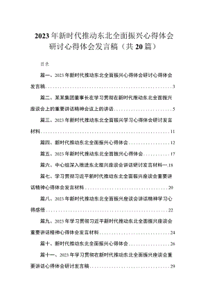 2023年新时代推动东北全面振兴心得体会研讨心得体会发言稿20篇供参考.docx
