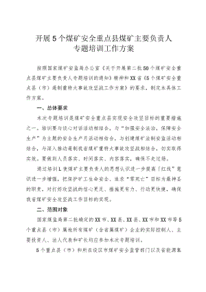 开展5个煤矿安全重点县煤矿主要负责人专题培训工作方案.docx