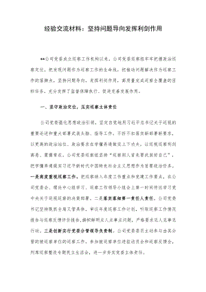 经验交流材料：坚持问题导向 发挥利剑作用.docx