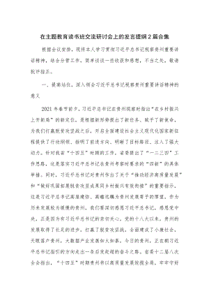 在主题教育读书班交流研讨会上的发言提纲2篇合集.docx