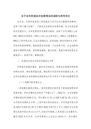 关于全市民营经济发展情况的调研与思考范文.docx