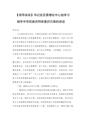 【领导讲话】书记在区委理论中心组学习铸牢中华民族共同体意识方面的讲话.docx