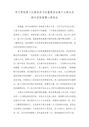 2023年学习第六次集体学习时重要讲话善于从群众实践中汲取智慧心得体会.docx