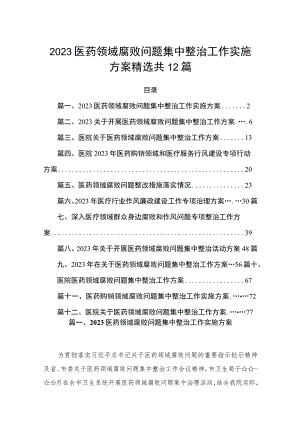 2023医药领域腐败问题集中整治工作实施方案精选共12篇.docx