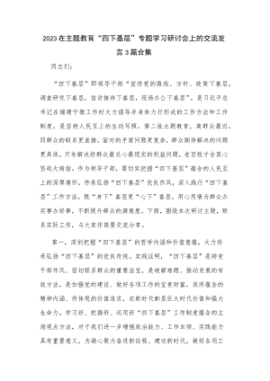 2023在主题教育“四下基层”专题学习研讨会上的交流发言3篇合集.docx