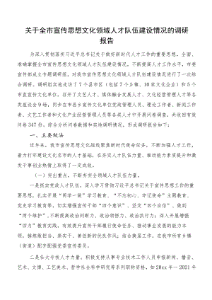 关于全市宣传思想文化领域人才队伍建设情况的调研报告.docx