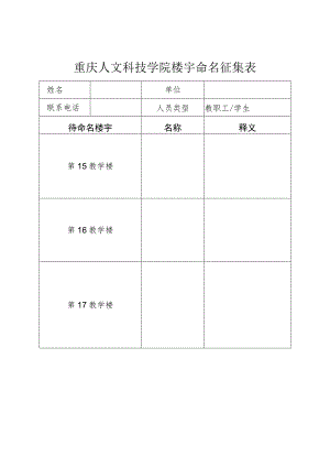 重庆人文科技学院楼宇命名征集表.docx