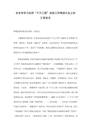 在全市学习运用“千万工程”经验工作推进大会上的汇报发言.docx