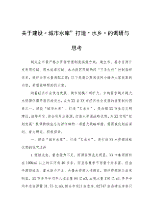 关于建设“城市水库”打造“水乡”的调研与思考.docx