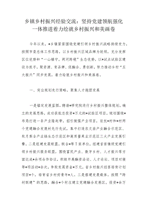 乡镇乡村振兴经验交流：坚持党建领航强化一体推进着力绘就乡村振兴和美画卷.docx