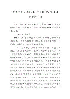 纪委监委办公室2023年工作总结及2024年工作计划 .docx