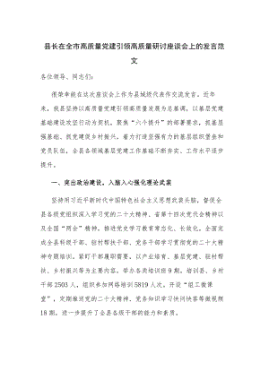 县长在全市高质量党建引领高质量研讨座谈会上的发言范文.docx