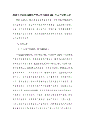 2023年区市场监督管理局工作总结和2024年工作计划范文.docx