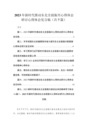 2023年新时代推动东北全面振兴心得体会研讨心得体会发言稿（共7篇）.docx