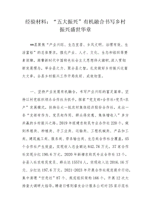 经验材料：“五大振兴”有机融合书写乡村振兴盛世华章.docx