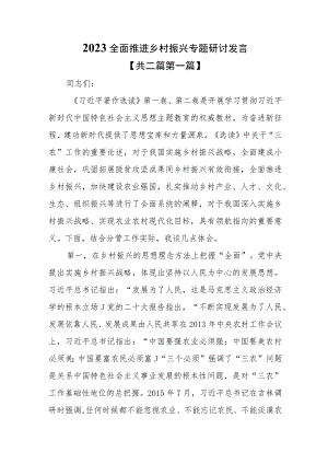 （2篇）2023全面推进乡村振兴专题研讨发言材料.docx