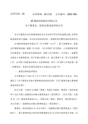XX城投控股股份有限公司关于董事会、监事会换届选举的公告.docx