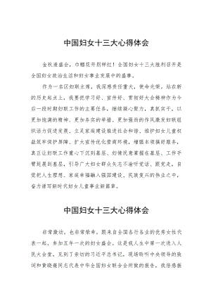 妇联学习中国妇女第十三次全国代表大会精神心得体会八篇.docx
