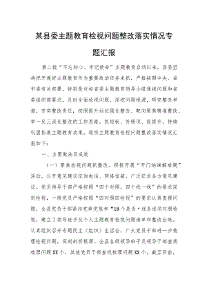 某县委主题教育检视问题整改落实情况专题汇报.docx