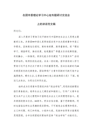 在团市委理论学习中心组专题研讨交流会上的讲话范文稿.docx