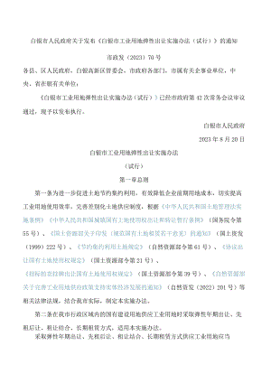 白银市人民政府关于发布《白银市工业用地弹性出让实施办法(试行)》的通知.docx