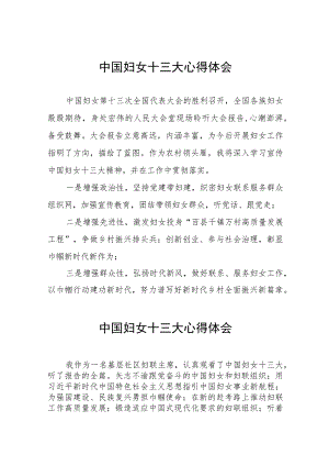 2023年中国妇女十三大的心得体会（十一篇）.docx