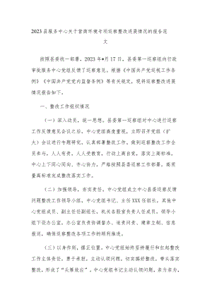 2023县服务中心关于营商环境专项巡察整改进展情况的报告范文.docx