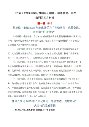 （六篇）2023年学习贯彻牢记嘱托、感恩奋进、走在前列的发言材料.docx
