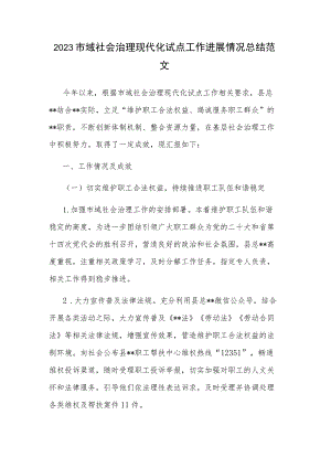 2023市域社会治理现代化试点工作进展情况总结范文.docx
