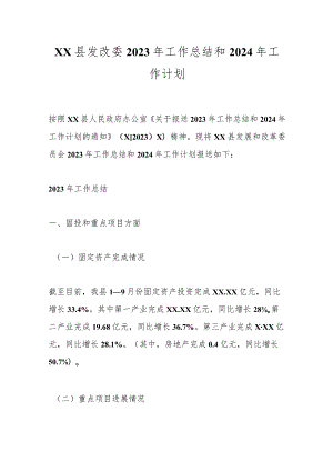 XX县发改委2023年工作总结和2024年工作计划.docx
