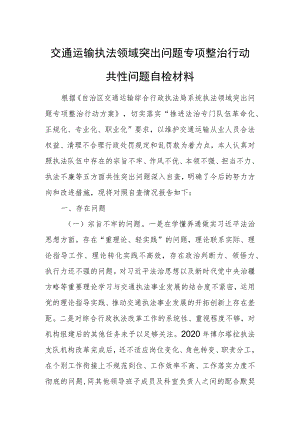 交通运输执法领域突出问题专项整治行动共性问题自检材料.docx